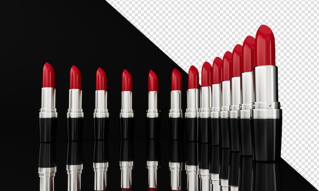 Mooie lippenstiften op zwarte Groep Lipstick Shades achtergrond 3d illustratie