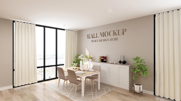 Mooie mockup muur in luxe eetkamer