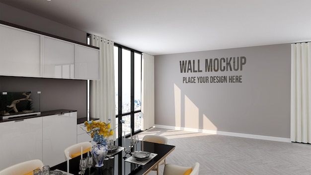 Mooie mockup muur in luxe keukenruimte