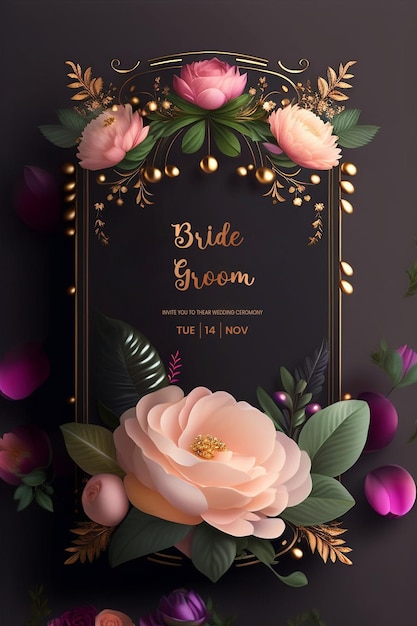 Mooie moderne bloemen minimalistische bruiloft uitnodiging sjabloon