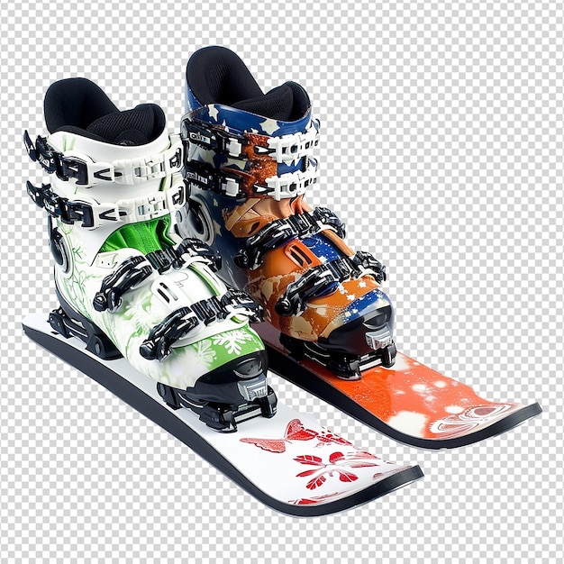 PSD mooie ski- en snowboardtrainers geïsoleerd op een doorzichtige achtergrond