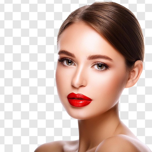 Mooie vrouw met rode lippenstift en perfecte make-up.