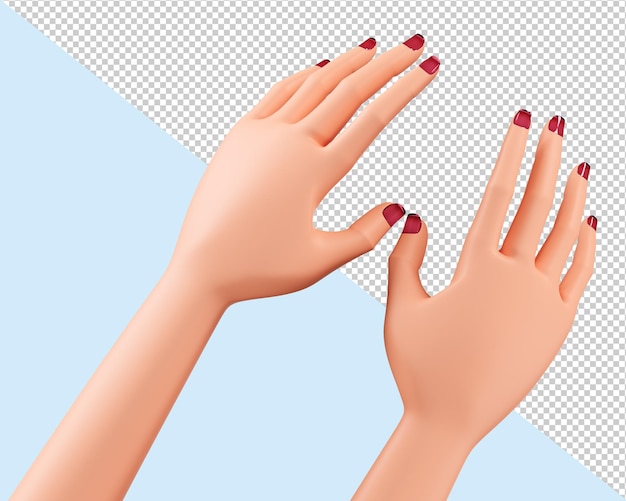 Mooie vrouwelijke handen. Handen met manicure, 3d render. Huid- en nagelverzorging, spa-verzorging