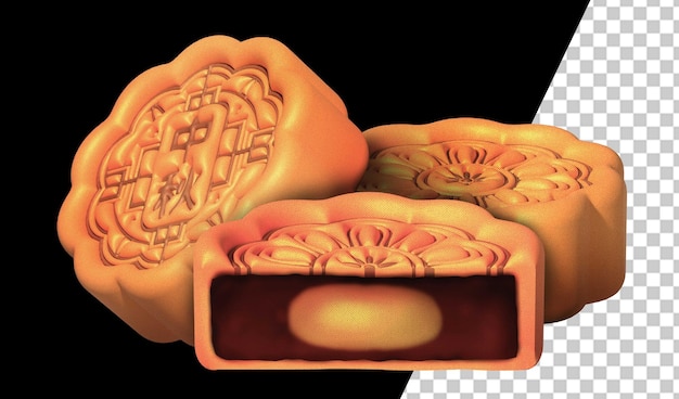 PSD moon cake 3d rendering elements for the mid-autumn festival