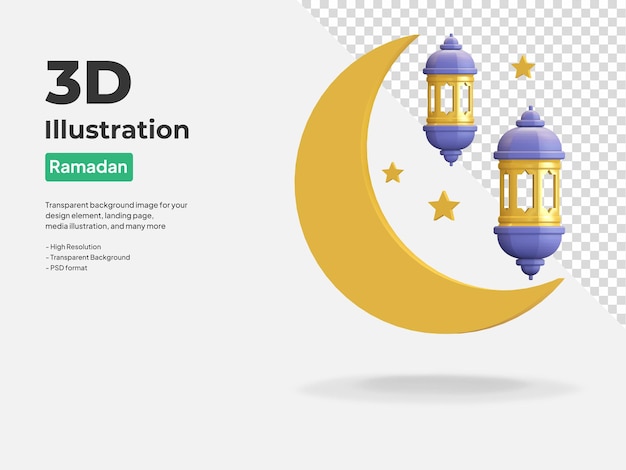 moon and lantern ramadan icon 3d render illustration