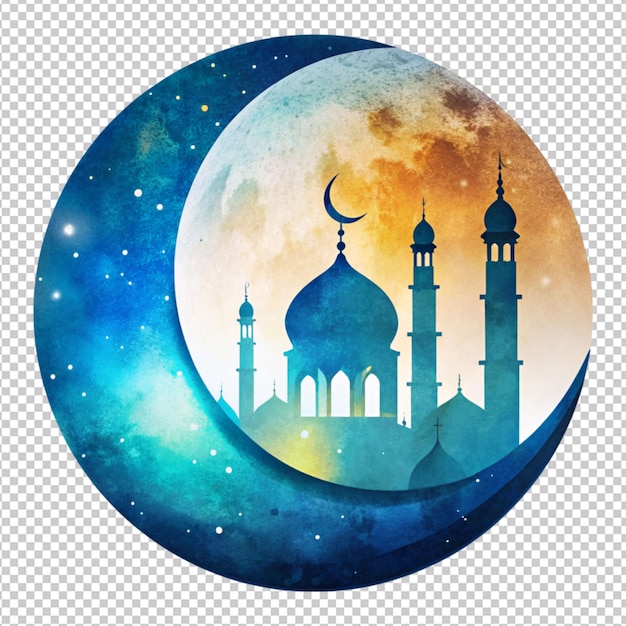 PSD moon and mosque icon on transparent background