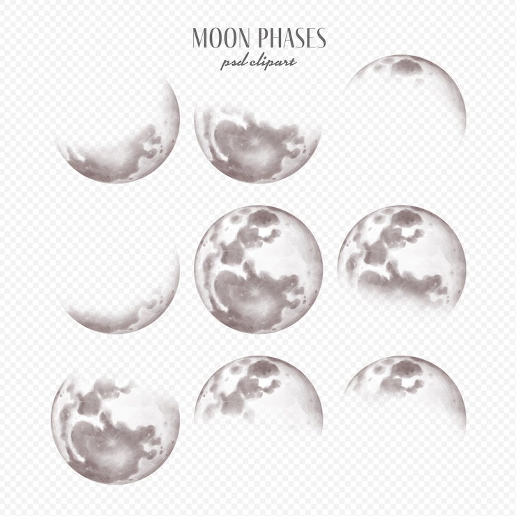PSD moon phases psd clipart set isolated