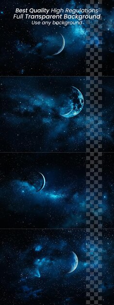 PSD the moon and the stars are visible in the dark sky on transparent background