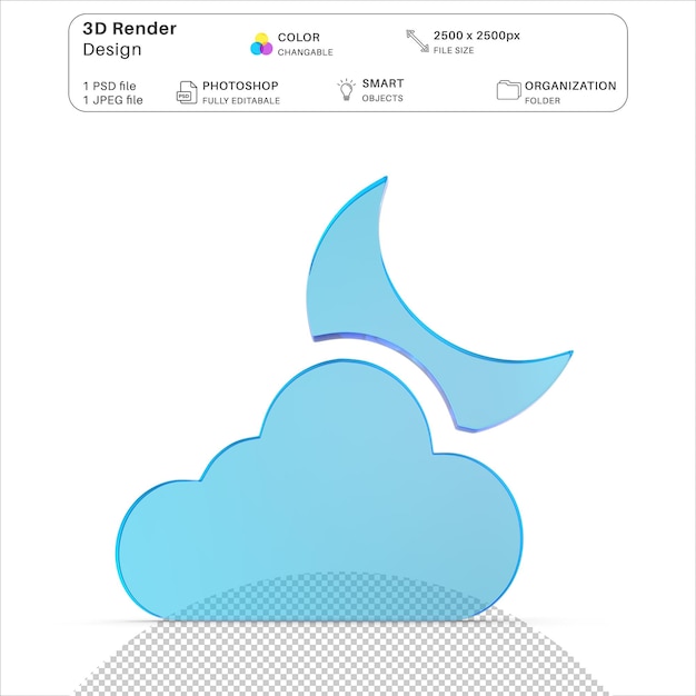moon with clouds icon 3d modeling psd file moon and clouds icon