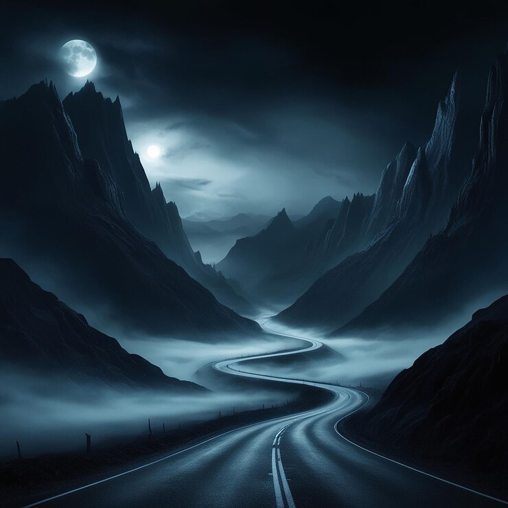 Moonlit Mountain Road