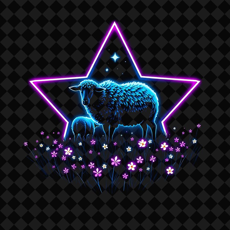 PSD a moose in a field of flowers with a star on it