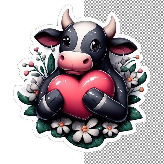 PSD mooving hearts cow with love sticker