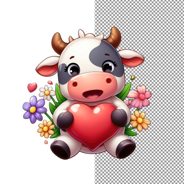 PSD mooving hearts cow with love sticker