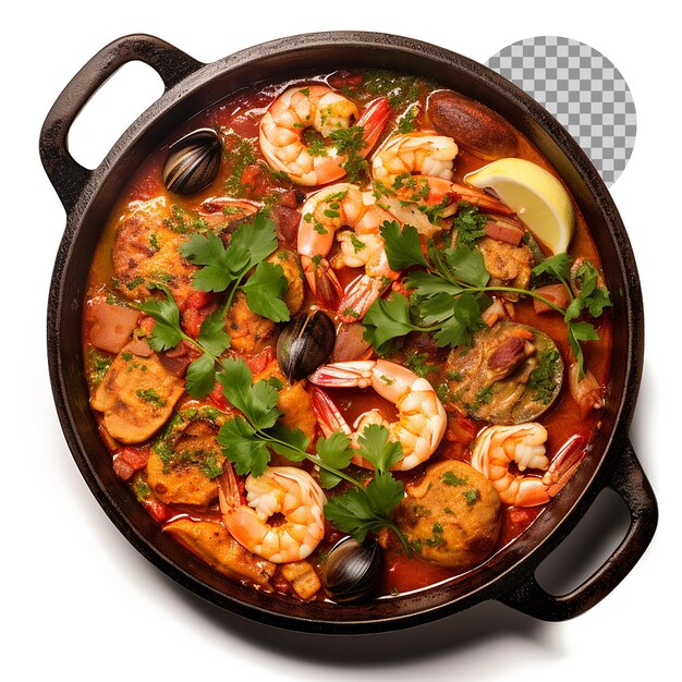 Moqueca brazilian recipe with saltwater fish on transparent background