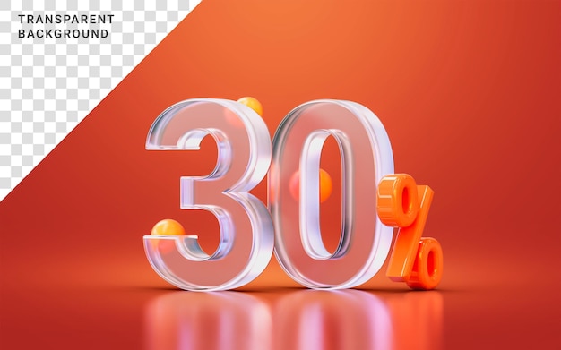 morfizm szkła realistyczna liczba 30 procent dla dużej sprzedaży online oferta rabatowa, zwrot gotówki 3d render