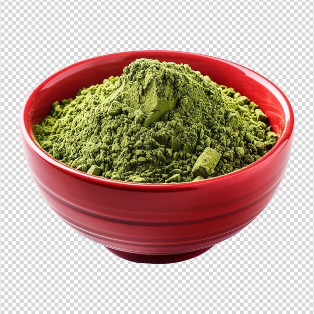 PSD moringa powder in red bowl isolated on transparent background