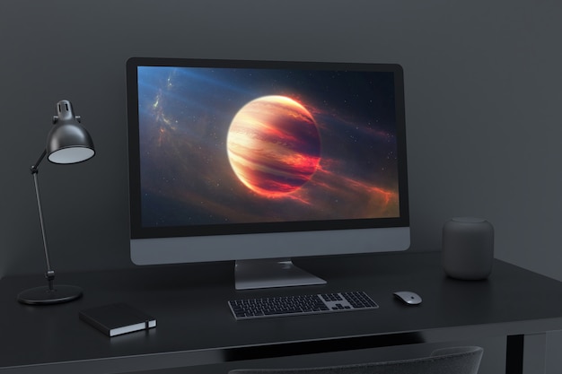 Mørkt arbejdsområde mockup