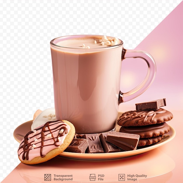 PSD Утренний какао в чашке с молоком и сладкими лакомствами