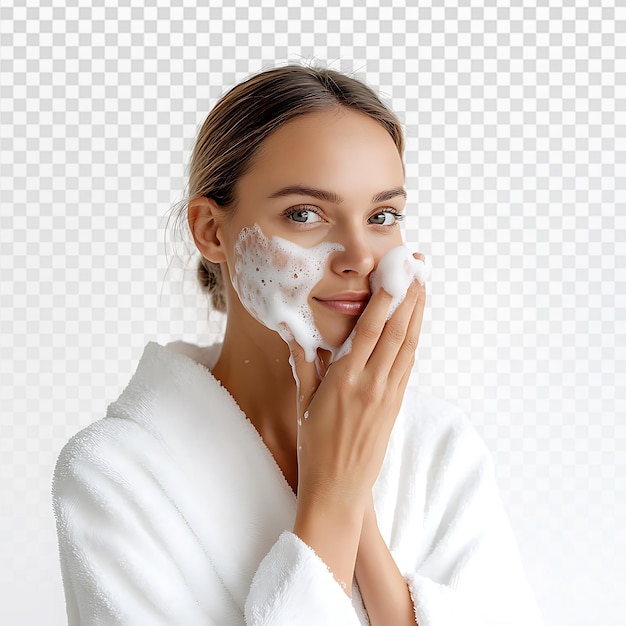 morning skincare ritual radiant woman in white robe
