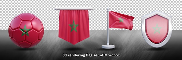 Morocco national flag set illustration or 3d realistic morocco waving country flag set icon