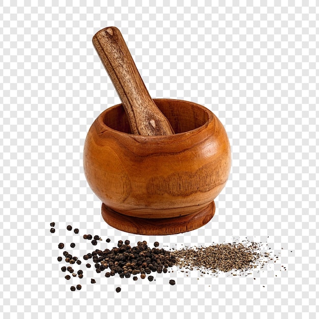 mortar and pestle with black peppercorns