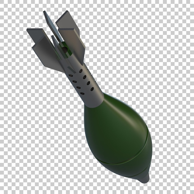 透明な背景の3dレンダリングイラストで爆発的な迫撃砲ロケット