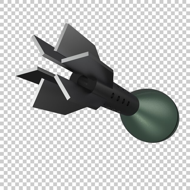 PSD mortar rocket explosive on transparent background 3d rendering illustration