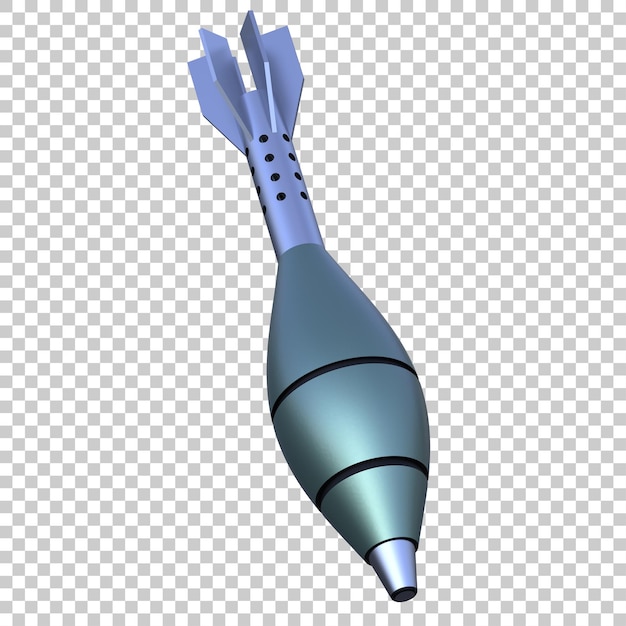 PSD mortar rocket explosive on transparent background 3d rendering illustration