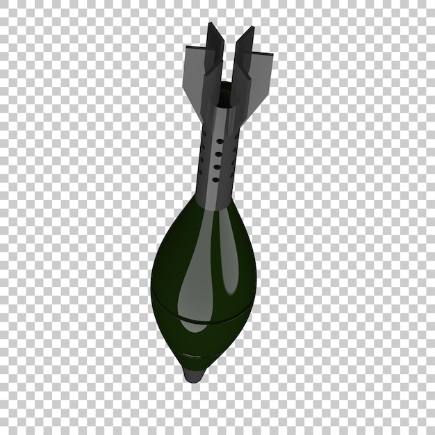 PSD mortar rocket explosive on transparent background 3d rendering illustration