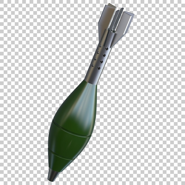 Mortar rocket explosive on transparent background 3d rendering illustration