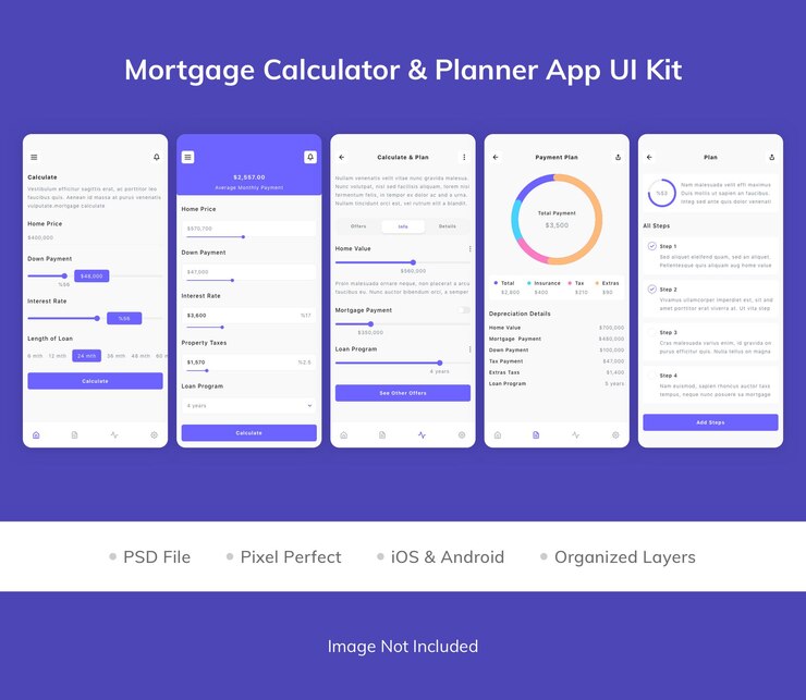 PSD mortgage calculator amp planner app ui kit