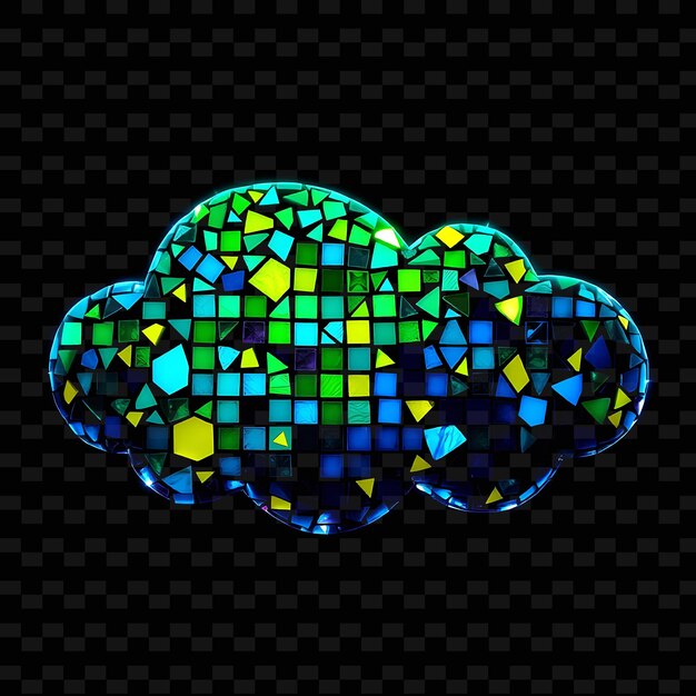 mosaic cloud with tiled patterns geometric shapes and colorful fragments ne_isolated_neon_objecto