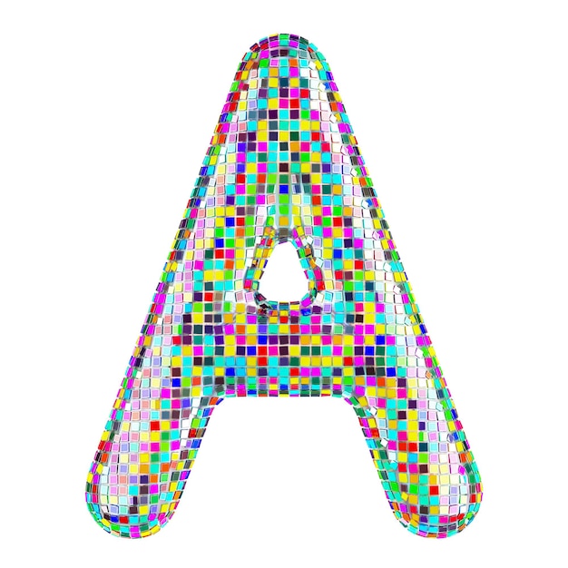 Mosaic font letter A from vivid mosaic pieces 3D rendering isolated on transparent background