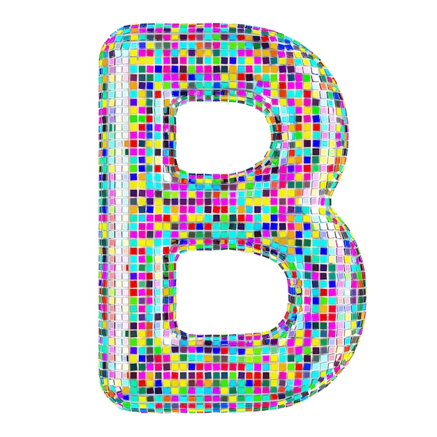 Mosaic font letter B from vivid mosaic pieces 3D rendering isolated on transparent background