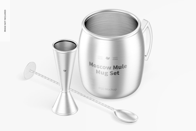 PSD moscow mule mug set mockup, isometric view