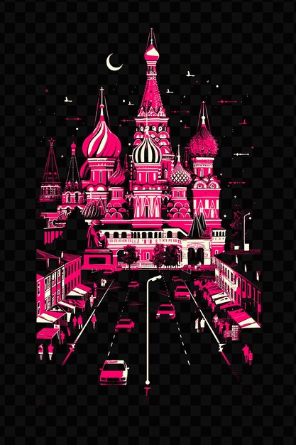 PSD moscows red square with imposing street scene st basils cat psd vector tshirt tattoo ink scape art