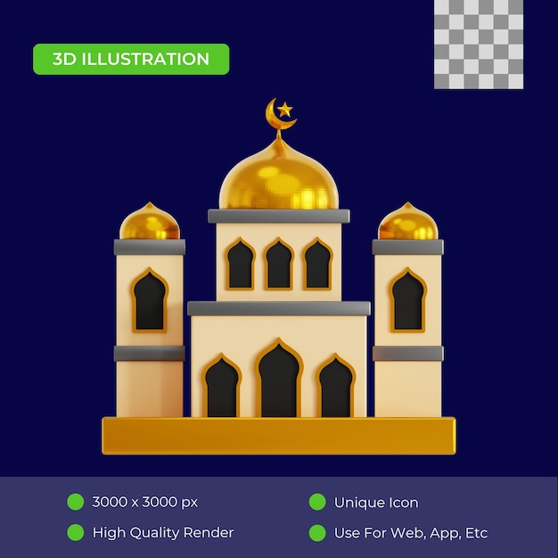 PSD モスクの 3 d イラストレーション