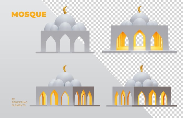 PSD mosque 3d rendering elements