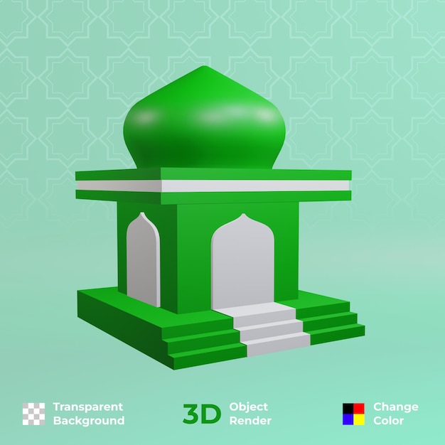 Mosque building rendering 3d design with one color background suitable for ramadan kareem template