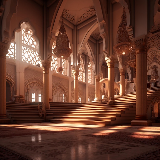 PSD mosque inside view islamic ramadan kareem background