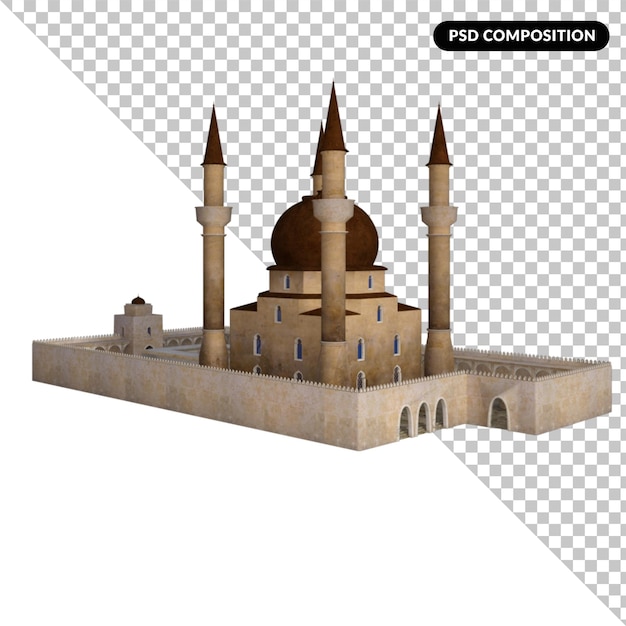 PSD render 3d isolato musulmano di preghiera della moschea