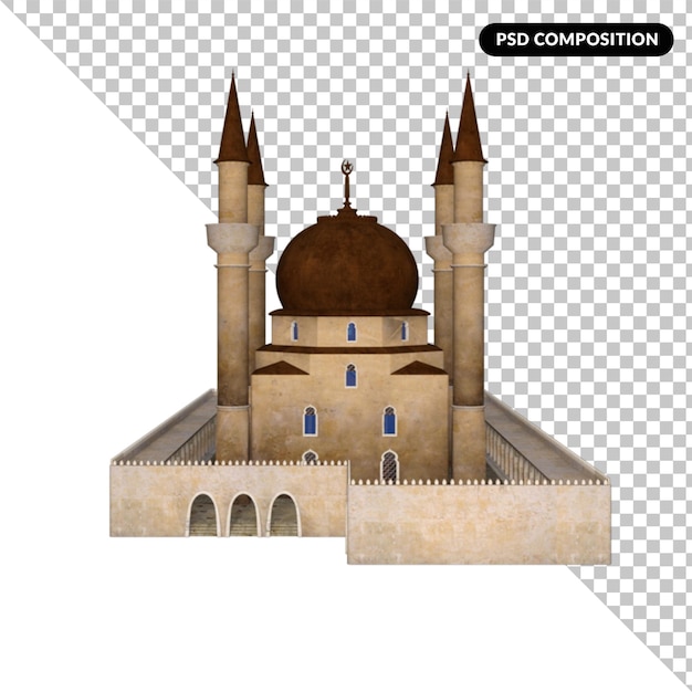 PSD render 3d isolato musulmano di preghiera della moschea