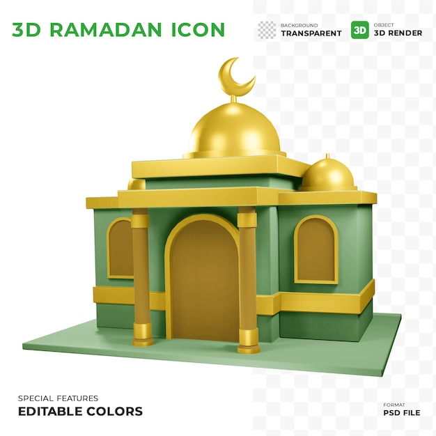 Icona moschea ramadan 3d adatta per il concetto di eid mubarak