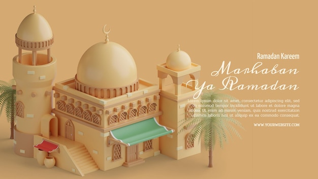 PSD illustrazione 3d del ramadan della moschea