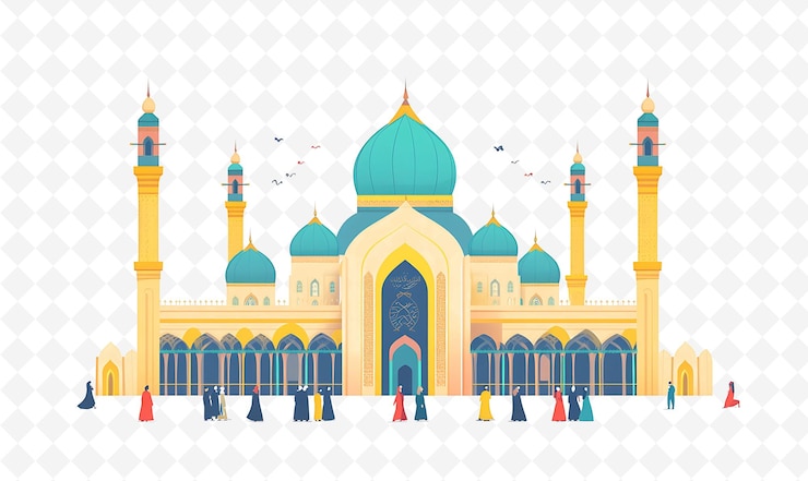 PSD a mosque with people in front of it