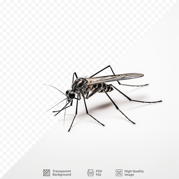 Una zanzara è mostrata su uno sfondo bianco.