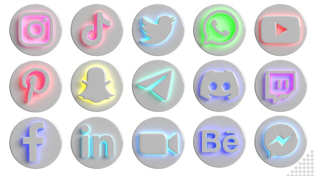 Il più popolare social media icone collezione logo 3d rendering