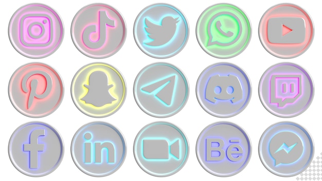 Most popular social media icons logo collection 3d render