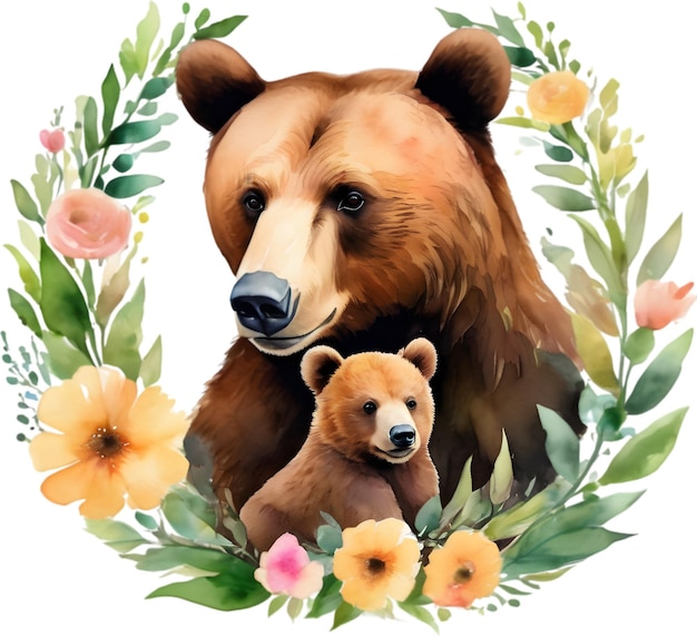 Mother bear and her cubs aigenerated