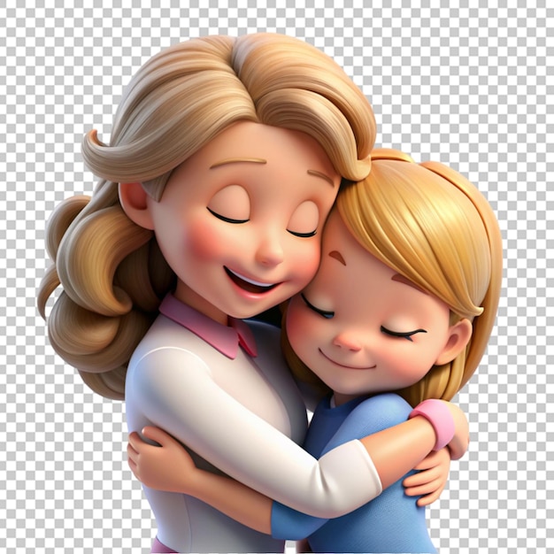 PSD mother and daughter hug 3d cartoon style